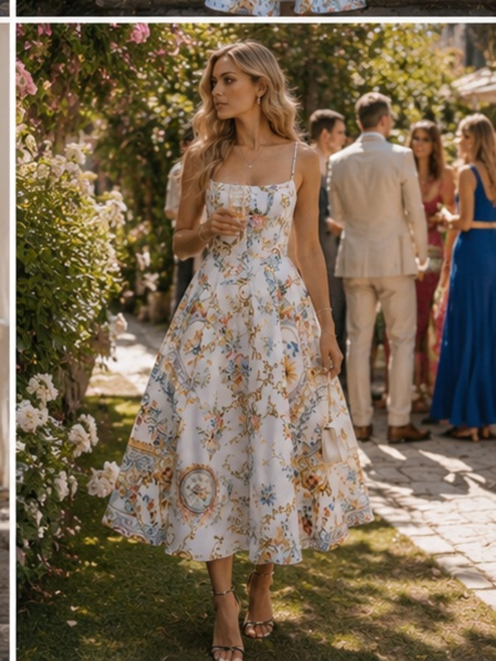 Camilla White Floral-Print Midi Dress with Spaghetti Straps - Picture 7 of 15
